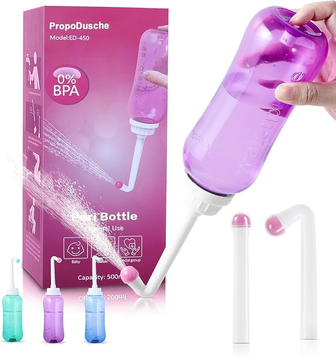 Peri Bottle for Travel Bidet - Care,Portable Travel Squeeze Bottle Bidet for Women Personal Hygiene Cleaning,2 Tubes for Baby Mom and 16.9OZ (Purple)