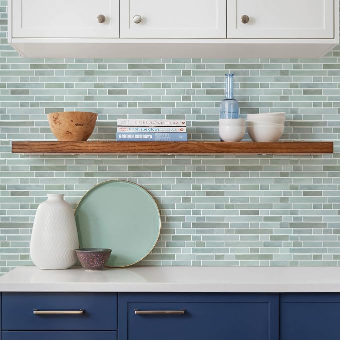 STICKGOO Thicker Peel and Stick Backsplash Tile for Kitchen and Bathroom | 10 Sheets of 12”×12” - 3D Vinyl Self Adhesive Wall Tiles Stick on Backsplash for Kitchen & Bathroom(Solna Green)