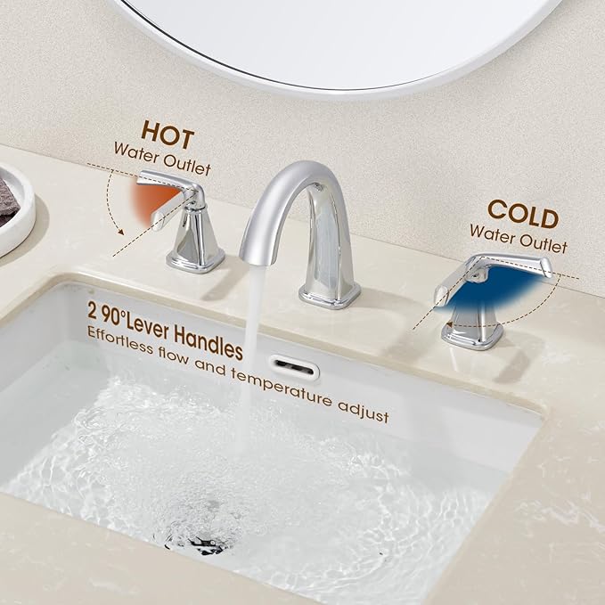 Widespread Bathroom Faucet 3 Hole, Polished Chrome Bathroom Sink Faucet, 2 Handle Brass Bathroom Faucets for Vanity Faucet with Pop Up Drain and 2 Supply Lines
