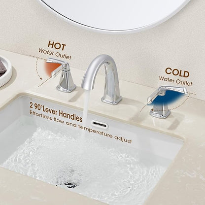 Widespread Bathroom Faucet 3 Hole, Polished Chrome Bathroom Sink Faucet, 2 Handle Brass Bathroom Faucets for Vanity Faucet with Pop Up Drain and 2 Supply Lines