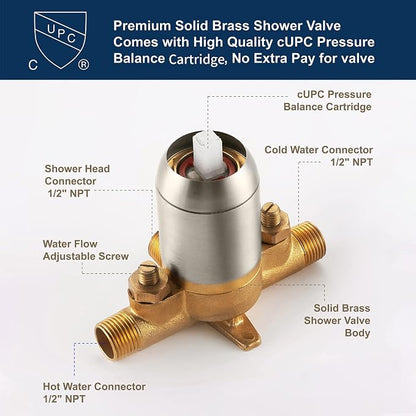 Dual Shower Faucet Set with Valve High Pressure Dual 2 in 1 Shower Combo Set Shower System with Handheld Showerhead 3-way Water Diverter Shower Trim Kit Brushed Nickel