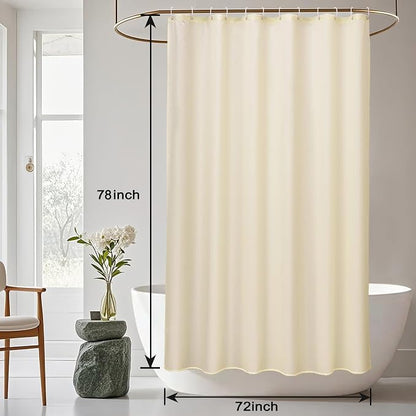 AooHome Extra Long Fabric Shower Curtain, Polyester Solid Shower Curtain Liner for Hotel with Hooks, Weigthed Bottom, Water Repellent, Beige, 72x78 Inch