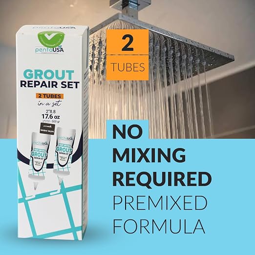 Premixed Tile Grout Repair- Warm Taupe 2-Pack (17.6oz/500g) | Acrylic sanded formula, for bathroom shower kitchen tile, water-resistant, 24-hour cure, 58 sq ft, value 2-pack
