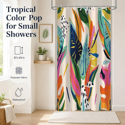 Colorful Abstract Shower Curtain, Floral Boho Modern Asthetic Plant Bathroom Curtain, Waterproof Polyester Fabric Shower Curtain Set with Hooks 47x64 Inch