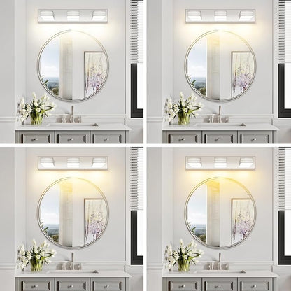 LED Modern Bathroom Vanity Light Fixtures (3-Light, 24-Inch)(5CCT, Dimmable), Chrome Modern Bathroom Wall Lighting Fixtures Over Mirror (3000K/3500K/4000K/5000K/6000K)