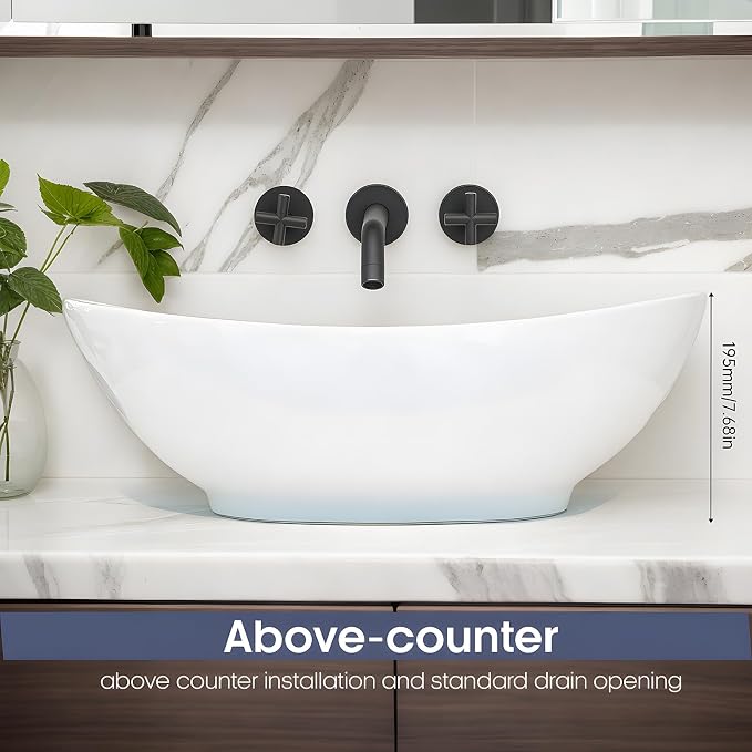 NUESTRA VIDA 23×15.2×7.7 inch Bathroom Vessel Sink, Modern Egg Shape Vanity Sink Above Counter Art Basin with Overflow, Oval Vessel Sink Bowl for Vanity Surface Mounted, Glossy White