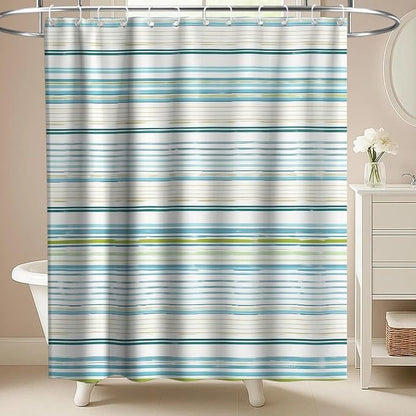 Neutral Modern Striped Shower Curtain Abstract Luxury Ocean Aesthetic | Rustic Shower Curtains for Bathroom, Waterproof Bath Curtain with Hooks Machine Washable Bathtub Curtains 72x78 Inch Blue