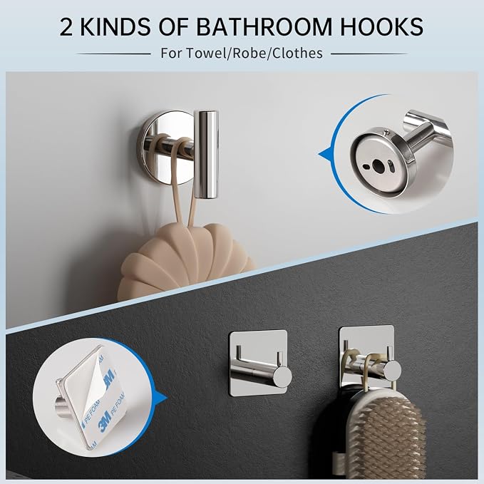 Brushed Bathroom Hardware Set, 5 Pieces Bathroom Accessories Set,Stainless Steel 16 Inch Bath Towel Bar Set Wall Mounted,Robe Towel Hooks, Toilet Paper Holder,Towel Racks for Bathroom SP-60008-2
