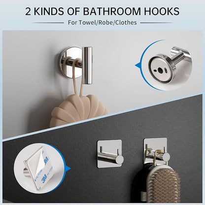 Brushed Bathroom Hardware Set, 5 Pieces Bathroom Accessories Set,Stainless Steel 16 Inch Bath Towel Bar Set Wall Mounted,Robe Towel Hooks, Toilet Paper Holder,Towel Racks for Bathroom SP-60008-2