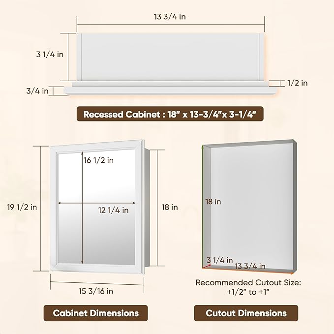 Antok Medicine Cabinet with Mirror 15x19 inch, Wall-Mounted Bathroom Mirrors with Storage Modern, in Recessed Vanity Medicine Cabinets Door Wooden Frame Shelf Surface Mount Over Sink Organizer, White