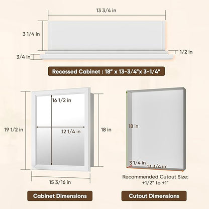 Antok Medicine Cabinet with Mirror 15x19 inch, Wall-Mounted Bathroom Mirrors with Storage Modern, in Recessed Vanity Medicine Cabinets Door Wooden Frame Shelf Surface Mount Over Sink Organizer, White