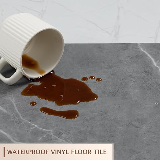 Peel and Stick Floor Tile, 30 PCS 12" x 12" Checkered Waterproof Marble Texture Luxury Vinyl Tiles, Easy DIY Self Adhesive Vinyl Flooring for Bathroom, Kitchen, Living Room, Dark Gray/White
