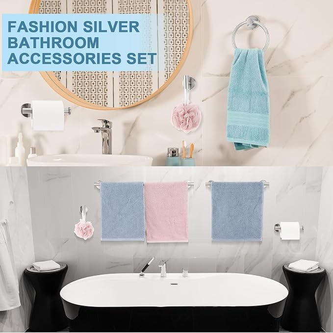 Gisafai 20 Pcs Brushed Nickel Bathroom Accessories Hardware Set Silver Towel Racks for Bathroom SUS304 Stainless Steel 23.6 Inch Brushed Towel Bar Ring Toilet Paper Holder Robe Hooks Wall Mounted