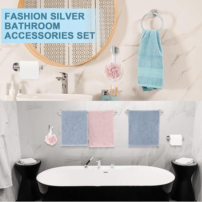 Gisafai 20 Pcs Brushed Nickel Bathroom Accessories Hardware Set Silver Towel Racks for Bathroom SUS304 Stainless Steel 23.6 Inch Brushed Towel Bar Ring Toilet Paper Holder Robe Hooks Wall Mounted