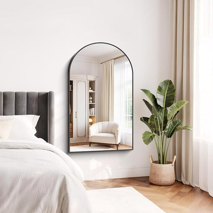 Arched Bathroom Mirror 30x50 Inch, Bathroom Mirror for Over Sink, Wall Mounted Vanity Mirror with Aluminum Frame & Tempered Glass, Ideal for Bedroom, Entryway, Living Room, Mantel, Black