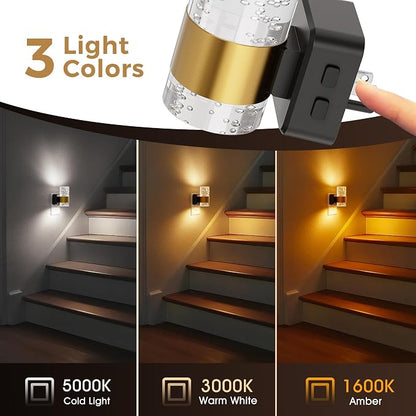 L LOHAS LED Night Lights Plug into Wall, Dusk-to-Dawn Sensor Night Light | 2 Pack Soft White/Cool White/Amber 3 Light Color, Adjustable Brightness, Rotatable plug, Bubble Nightlight for Hallway