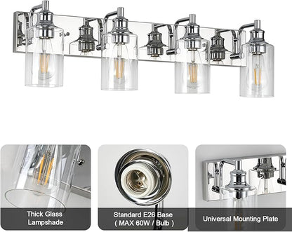 4-Light Bathroom Light Fixtures Modern Chrome Vanity Lights for Bathroom Lighting Fixtures Over Mirror for Cabinet Mirror Bedroom Hallway