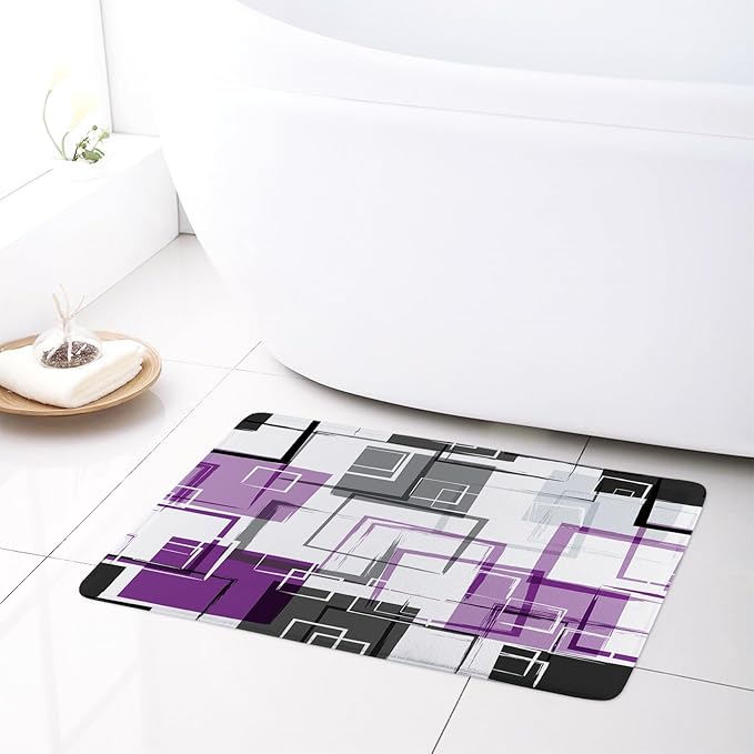 Abstract Geometric Purple Shower Curtain Sets with Rugs, Grey Black and White Geometric Textured Bathroom Curtain Polyester Fabric Bathroom Decoration Shower Curtain Set,70L X 70W Inches