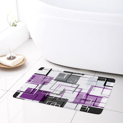 Abstract Geometric Purple Shower Curtain Sets with Rugs, Grey Black and White Geometric Textured Bathroom Curtain Polyester Fabric Bathroom Decoration Shower Curtain Set,70L X 70W Inches