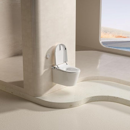 MEJE #T010G - Wall Hung Smart Toilet,Wall Hung Toilet with Bidet Combo, Build In Water Tank, Heated Seat,Warm Water,Dryer,Auto Flush, Foot Sensor Open/Close Lid & Flush (No need additional Water Tank)