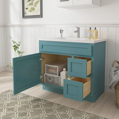Vanity Art 36 Inch Single Bathroom Vanity Base Cabinet with 2 Functioning Shaker Drawers, Strudy Floor Mount Green Storage Cabinet Organizer for Bedroom, Living Room VA4036-2RGN
