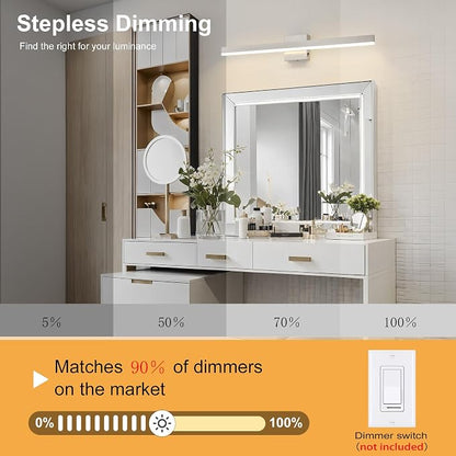 Nickel Bathroom Vanity Light Fixture 31.5'' 20W Dimmable 5CCT LED Hardwired | Bathroom Light Fixture Over Mirror, Bathroom Wall Sconce, Rust-resistant, ETL Certificated, 2700K/3000K/3500K/4000K/5000K
