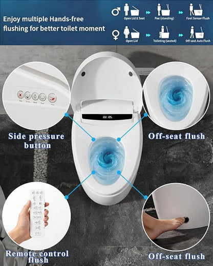 TOTTE Smart Toilet with Bidet Built-in, Auto Open/Close Lid, One Piece Elongated Toilet with Instant Warm Water & Warm Air Dryer, Self-Cleaning Technology, Night Light, Tankless Toilet, ECO Mode