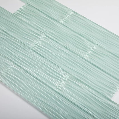 Light Green Water Wave Glass Subway Tile, 3 x 12 Inch, 4 Sq Ft, Backsplash for Bathroom Kitchen Wall, 16-Pack