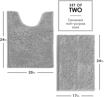 Hearth & Harbor Bathroom Rugs, Chenille Bath Mat - Machine Washable Bath Mats for Bathroom Non-Slip Backing Rubber, Quick Dry Bathroom Mat - Silver 17x24-20x24
