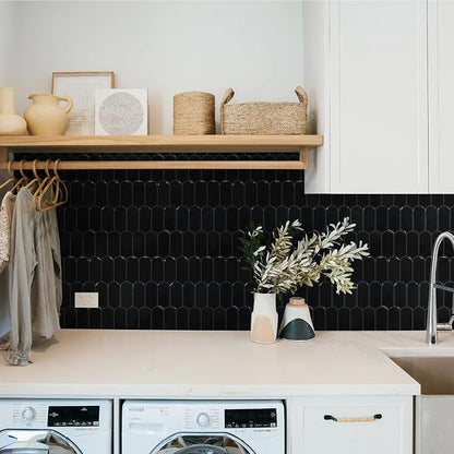 Vamos Tile Peel and Stick Backsplash,Thicker Design, Black,10 Sheets | Self Adhesive Vinyl Wall Tiles with Dark Gray Grout, Stick on Backsplash for Kitchen, Bathroom, RV