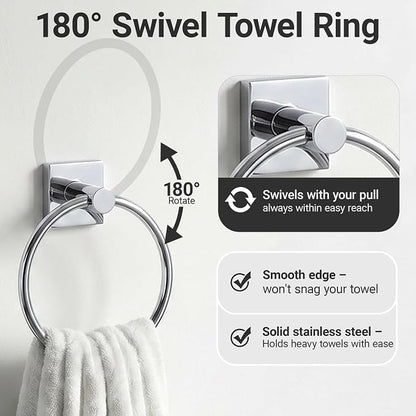 24-Inch Wall Mounted Towel Racks for Bathroom – Space Saver 4-Piece Durable Stainless Steel Bathroom Hardware Set with Towel Bar, Towel Ring, Toilet Paper Holder & Hook, Chrome