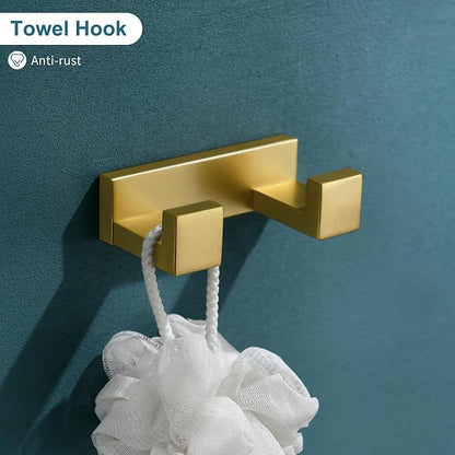 4-Piece Modern Gold Bathroom Hardware Accessories Set - Towel Bar & Holder, Stainless Steel, Wall Mounted, 23.6 Inch