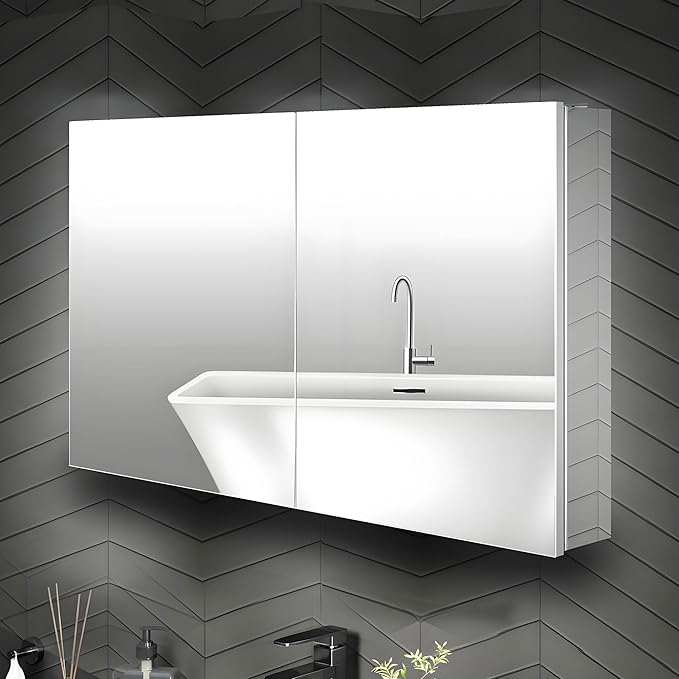 40 x 24 Medicine Cabinet Mirror for Bathroom,Assembly Required,Aluminum Alloy Frame,Surface-Mount Only,Mirrored Side Panel,Adjustable Shelves,Bathroom Medicine Cabinet with Mirror