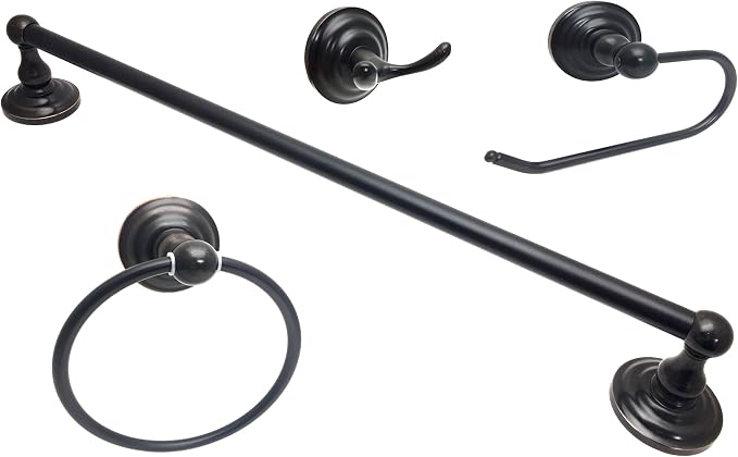 Colester Direct 4 Piece Bathroom Hardware Accessory Set with Euro Toilet Paper Holder and 24" Towel Bar (Oil Rubbed Bronze)
