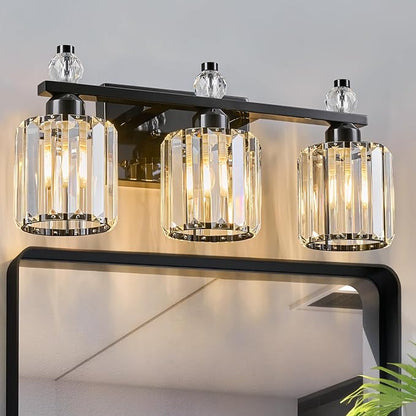 Bathroom Vanity Lights 3-Light Plating Black Modern Crystal Vanity Light Fixtures Over Mirror Crystal Bathroom Vanity Lighting Fixtures