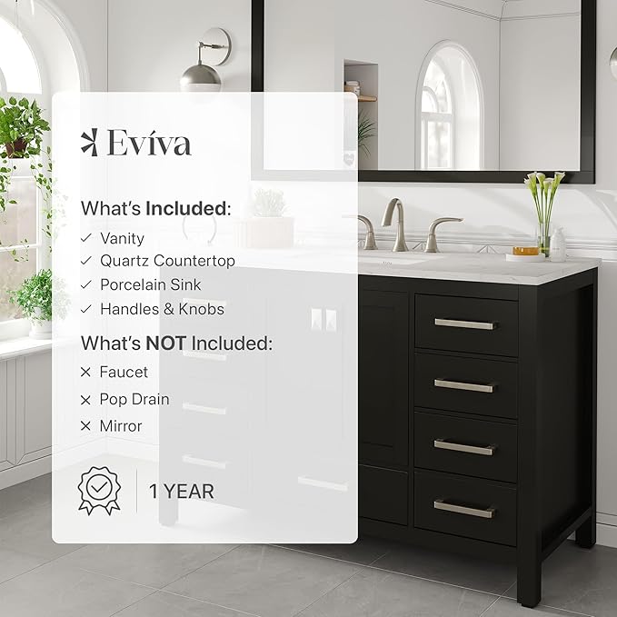 Eviva Aberdeen 48 in. Espresso Single Sink Bath Vanity with Carrara Quartz Top and Undermount Porcelain Sink