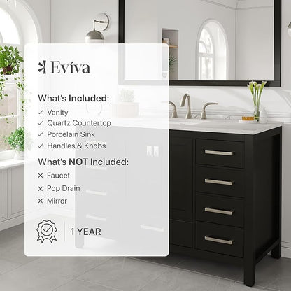 Eviva Aberdeen 48 in. Espresso Single Sink Bath Vanity with Carrara Quartz Top and Undermount Porcelain Sink