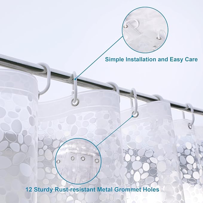 NTBAY EVA Shower Curtain Liner, 72 x 72, 6 Gauge, Semi Clear Pebbles | Water-repellent EVA Liner with 3 Bottom Magnets, 12 Reinforced Grommets, and 12 Plastic Hooks