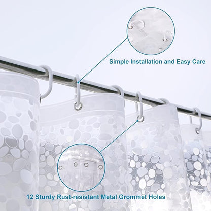 NTBAY EVA Shower Curtain Liner, 72 x 72, 6 Gauge, Semi Clear Pebbles | Water-repellent EVA Liner with 3 Bottom Magnets, 12 Reinforced Grommets, and 12 Plastic Hooks