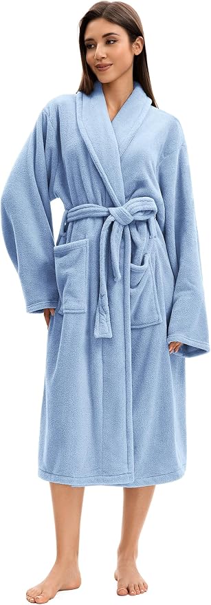 Soft Robe For Women，Warm Plush Bath Robes Female，Spa Towel After Shower Lightweight Long Bathrobe