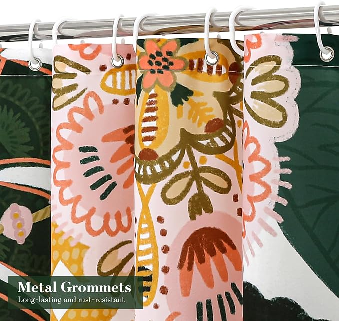 Boho Floral Shower Curtain, Pink Botanical Fabric Curtain, 72 x 72 | Boho floral, vintage botanical, dark floral, rustic farmhouse, colorful flowers, fabric shower curtain