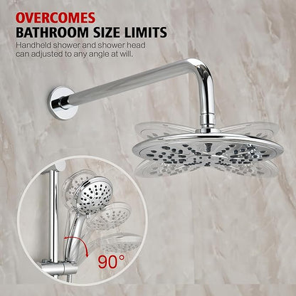 sumerain Modern Bathroom Shower System with High Pressure Rainfall Shower Head, 3-Setting Handheld Shower and Adjustable Slide Bar, Valve Included, Chrome Finish
