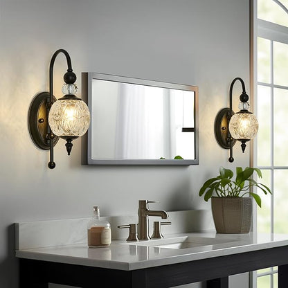Vintage Black Wall Sconce with Glass Globe Shade Mid Century G9 Bulb Wall Light Indoor Wall Lamp for Bathroom Farmhouse Bedroom Living Room Hallway