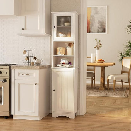 Gizoon 67.1" Tall Bathroom Storage Cabinet with Adjustable Shelves | Narrow Tall Linen Tower with Open Shelves, Two-way Doors, Anti-Tip, for Home, Kitchen, Living Room, White