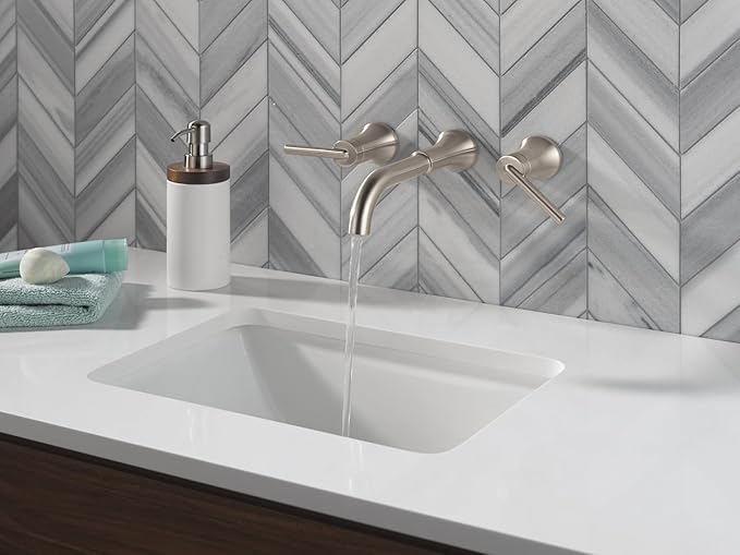 Delta Trinsic Wall Mount Bathroom Faucet 3 Hole, Brushed Nickel Bathroom Sink Faucet for Wall, Stainless T3554LF-SSLHP-WL (Valve and Handles Not Included)