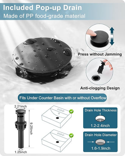 Matte Black Bathroom Faucet 1 Hole or 3 Hole (4 Inch), Brass Waterfall Faucet for Bathroom Sink, Modern Bathroom Faucets Single Handle with Deck Plate & Pop-up Drain Supply Hoses No Noise