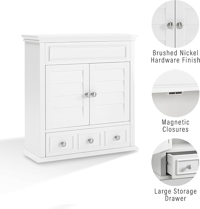 Crosley Furniture Lydia Wall Mounted Bathroom Storage Medicine Cabinet with a Drawer and Shelves, White