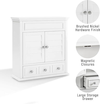 Crosley Furniture Lydia Wall Mounted Bathroom Storage Medicine Cabinet with a Drawer and Shelves, White