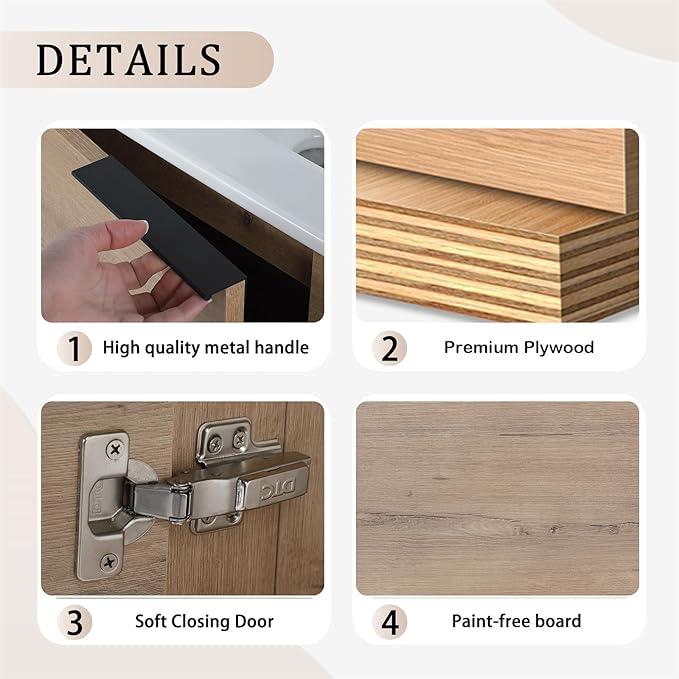 Henf Wall Mount 22 Inch Bathroom Vanity W/Sink Combo for Small Space, Modern Design Vanity Cabinet Gel Basin Countertop, Float Mounting Design Cabinet Set with Soft Close Doors, Oak (Without Faucet)