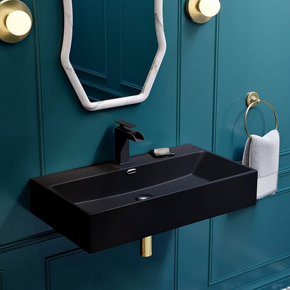 Swiss Madison Claire 30” Rectangle Wall-Mount Bathroom Sink in Matte Black
